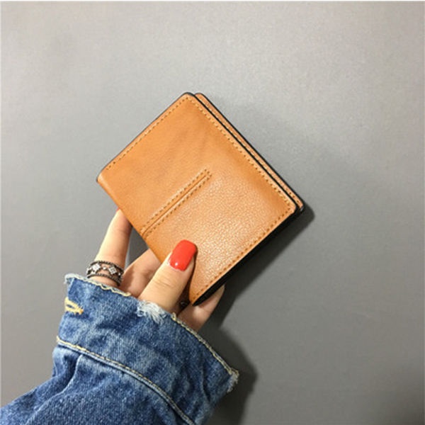 Sera pendek dompet kecil wanita bagian pendek 20% off baru ins Eropa dan Amerika sederhana ultra-tipis all-match gesper warna solid tas kartu kepribadian