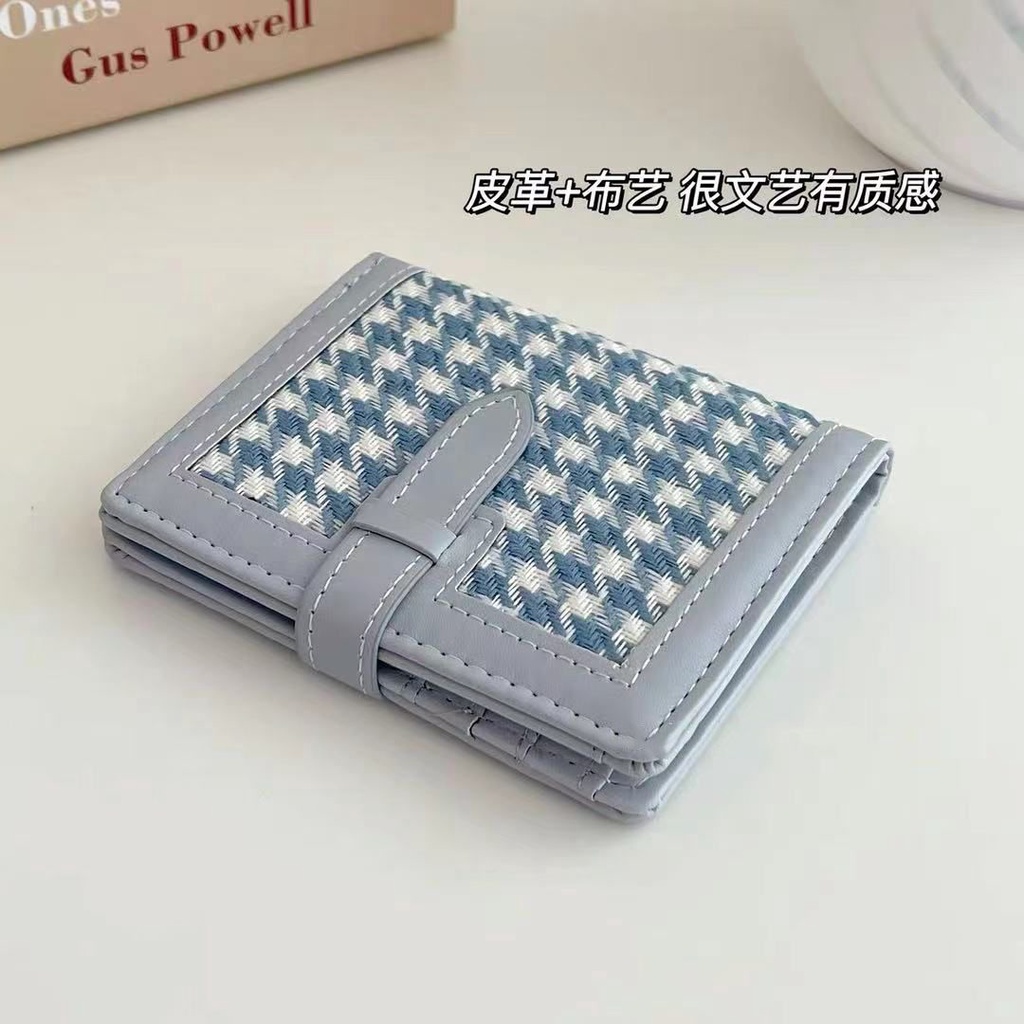 Sera Houndstooth Retro Kulit Kartun Lipat Tiga Gaya Barat Dompet Cetak Tangan Multi-Kartu Nyaman Bernilai Tinggi