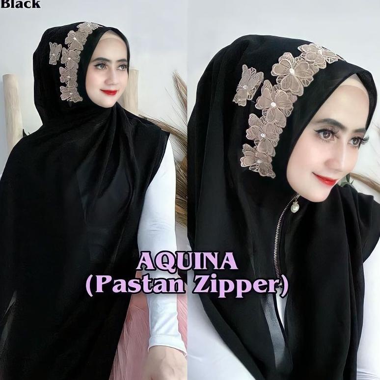 {IND.27Ap23ν} Pashmina Resleting Zipper Instan / Hijab Pashmina Zipper Renda Bunga Aquina Cerutty Ba