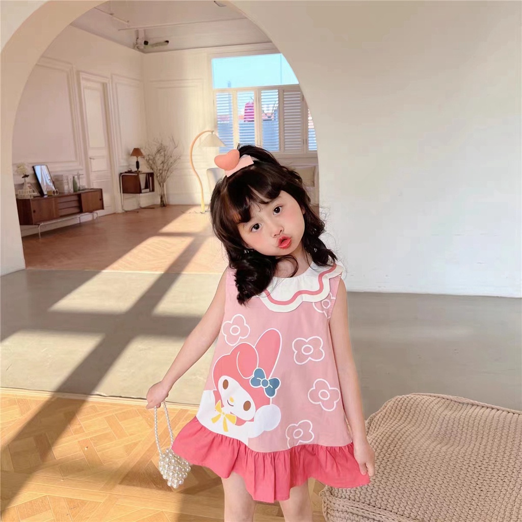 [PRINCESS KESLI] 1-9 Tahun Dress Hellomelody Kaos Anak Perempuan Bahan Katun Lembut Nyaman Gaun Anak