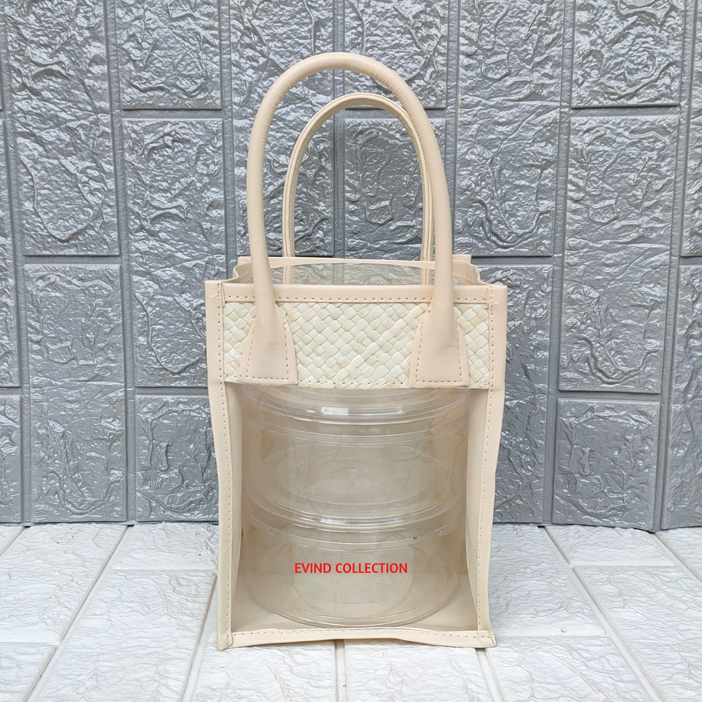 Tas Hampers Mika Anyaman Ukuran 3 Toples Biggy | Parcel Anyam Putih