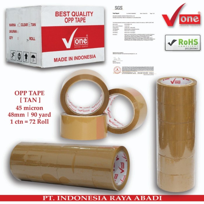 

PROMO OPP TAPE PLAKBAN LAKBAN COKLAT V-ONE 48MM MURAH (6ROLL)