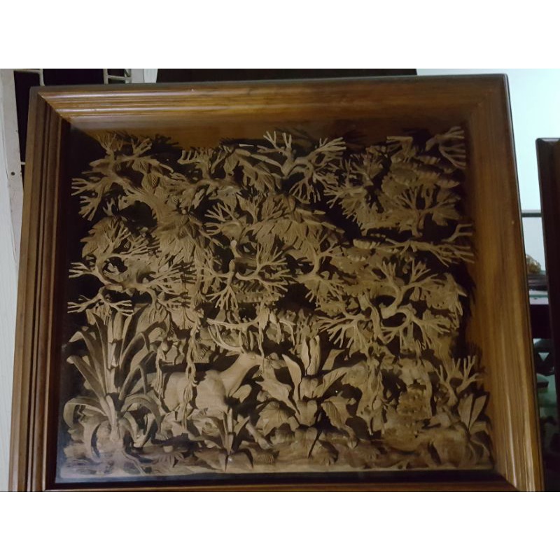 Hiasan dinding kayu jati 028 - Ukiran relief kijang