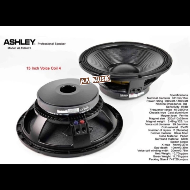 SPEAKER COMPONENT ASHLEY AL15G401 15 INCH VC 4 INCH ORIGINAL AL 15G401