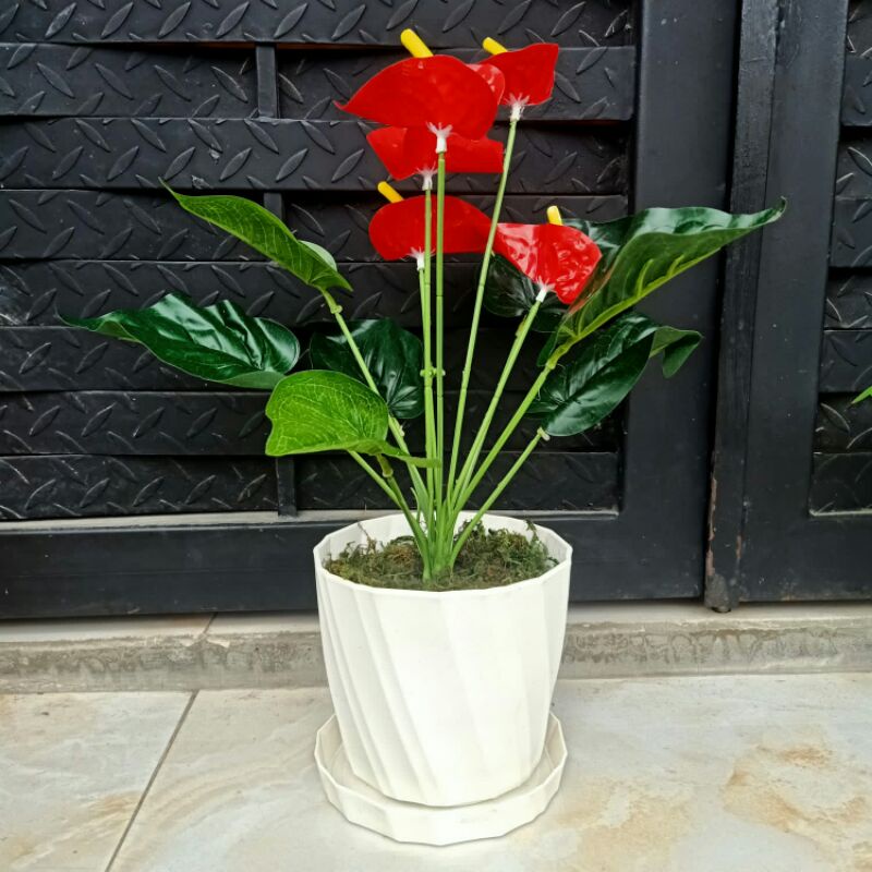 Set daun hias monstera bunga anthurium tanaman hia pot sudut bunga artifisial dekorasi rumah