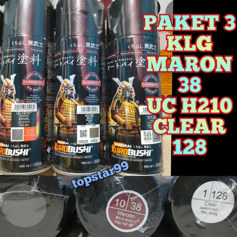 Samurai Paint Paket 3 Kaleng Pilok Pilox Cat Semprot Samurai Paketan Lengkap Merah Hati Maron 38 Epoxy Surfacer UC H210 Clear Pernis Glossy 128 400ml