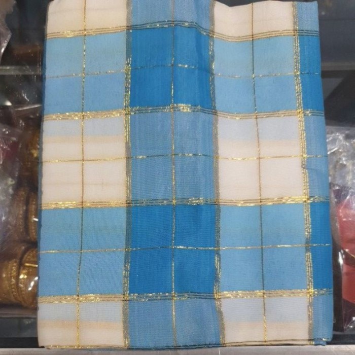 kain bugis makasar / sarung baju bodo / kain tenun kotak makasar - Biru Putih