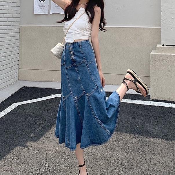 Promo tajir Vv2V6Rok jeans payung panjang /Rok jeans panjang importRok Jeans Wanita 7/9 Light Skirt 