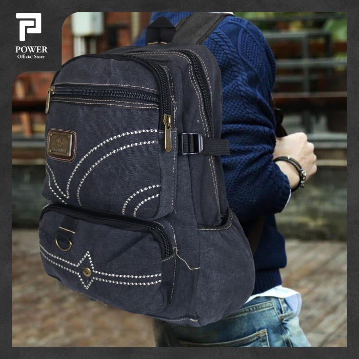 Tas ransel Tas Ransel Kanvas Pria Backpack Canvas Import Tas Punggung Casual Pria - Hitam, 18 inc(X7