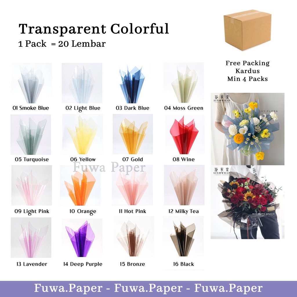 

Transparent Colorful Flower Wrapping Paper Waterproof (1 Pa = 20 Lembar) // Korean Wrapping Kertas