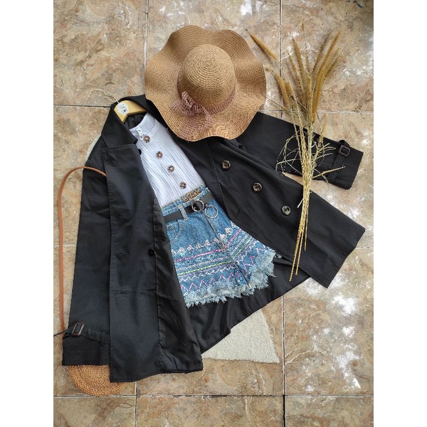 preloved long coat hitam katun tebal mantel musim dingin