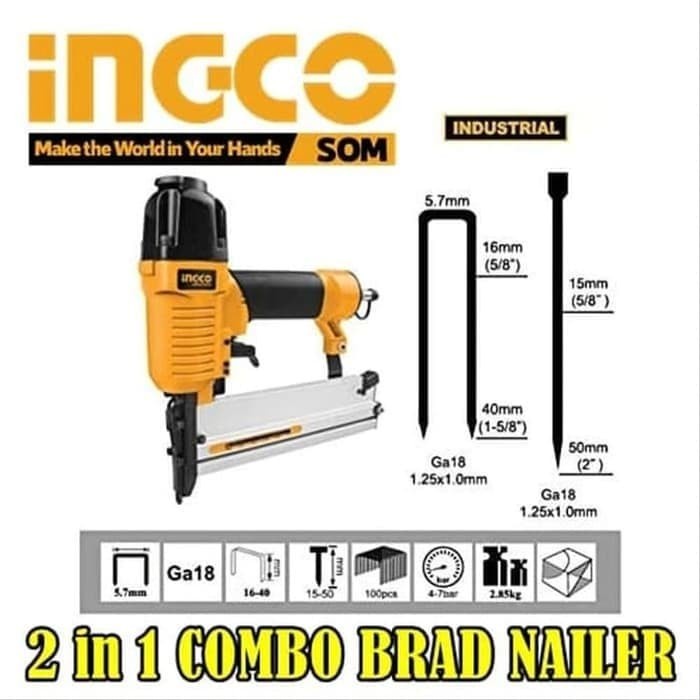 Terlaris Ingco Air Nailer Mesin Paku Tembak Staples Angin 2In 1 Ingco Ga18