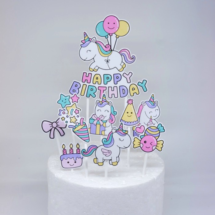 Terlaris Cake Topper Custom 3D Karakter Unicorn Balon Happy Birthday Hiasan Kue