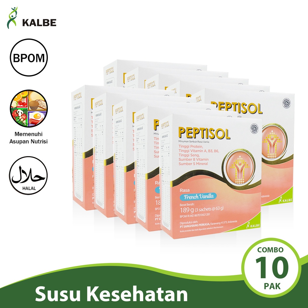

Kalbe Peptisol Susu Kesehatan Combo 10 Pak Pangan Olahan Bpom Rasa Vanila Cmb10-Sah
