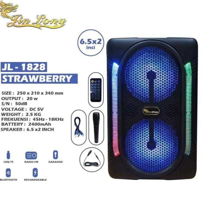 JL-1828 STRAWBERRY 6.5"x2 Paling Diminati Speaker Bluetooth Karaoke last stok 54PR23