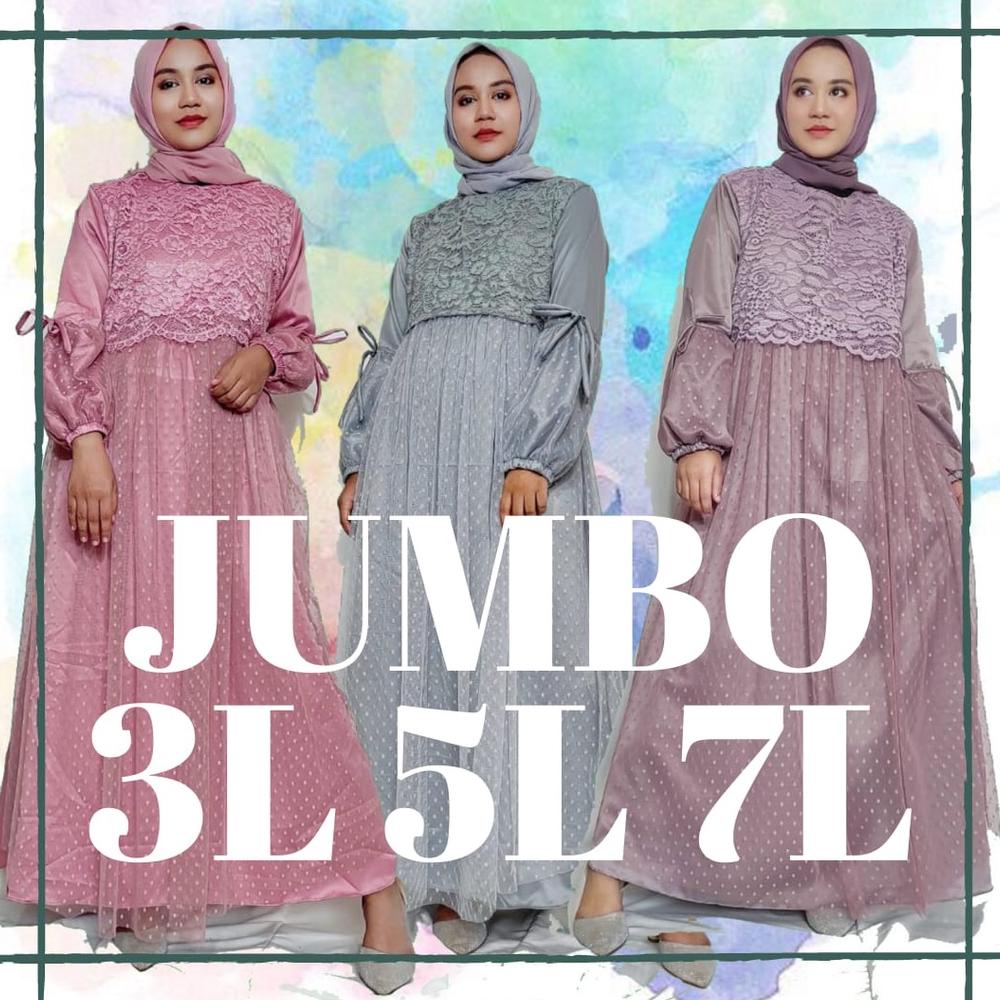 Dress Kondangan JUMBO Mewah Bahan Satin Mix Brukat Tile Dot SAFEEA Dress Gamis Kondangan Pesta Baju 