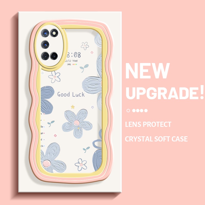 Casing Ponsel untuk OPPO A52 A92 A72 4G Casing pola bunga keberuntungan wadah Telepon anti guncangan Case lembut bening pinggiran gelombang warna-warni Cases hp kamera kreatif penutup pelindung sederhana Back Cover-Style2