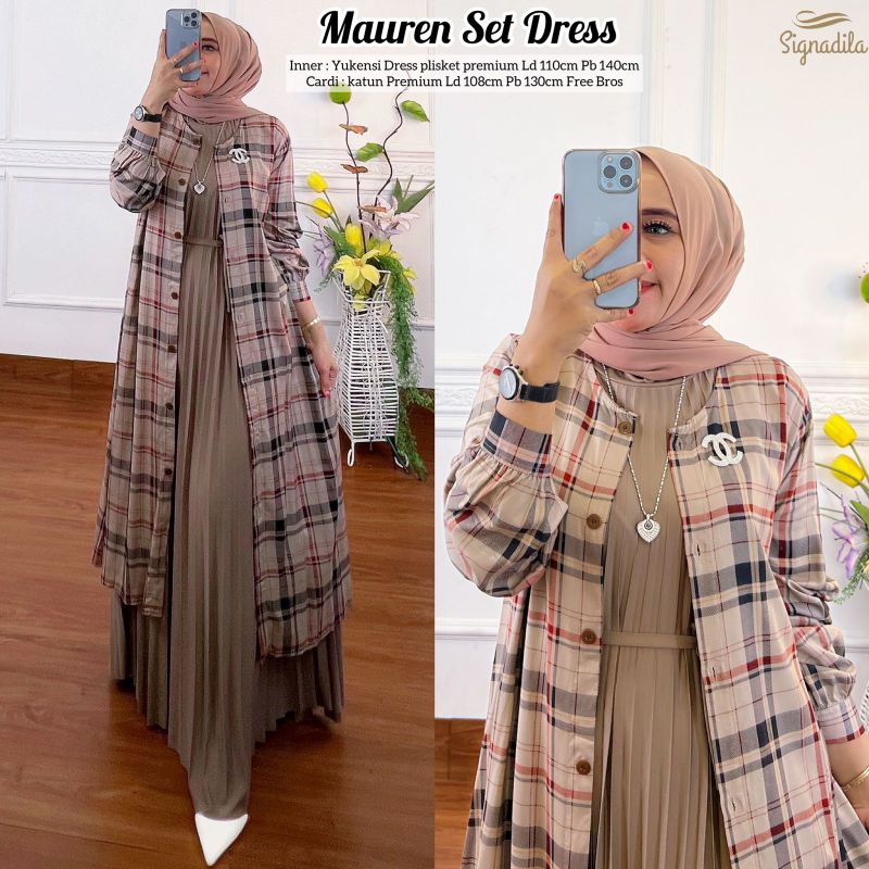 Mauren Set Dress Setelan Baju Wanita Inner dan Cardi