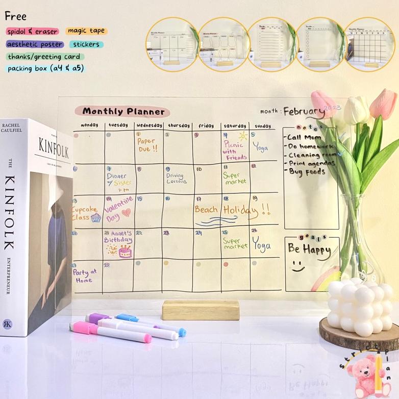 

(Bayar Ditempat) Acrylic Planner A3 A4 A5 Monthly Weekly To do list Korean aesthetic cute ins ..