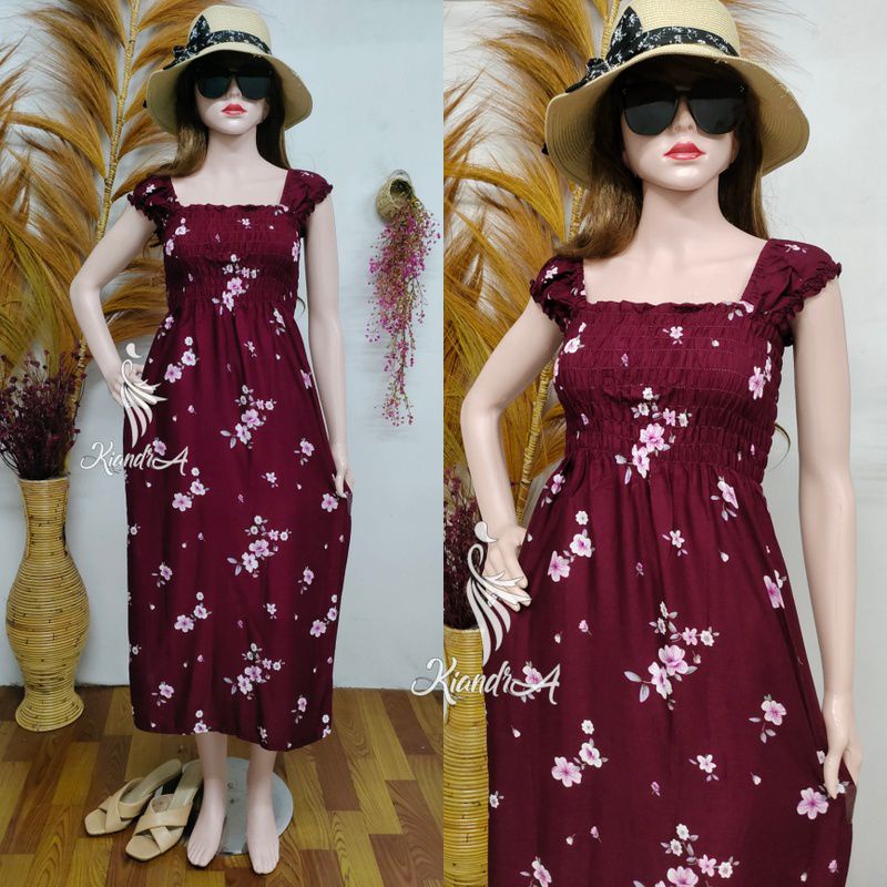 DASTER SINGLET PANJANG RAYON BALI KERUT DADA SIZE XL/BAJU TIDUR WANITA ADEM MURAHKEKINIAN