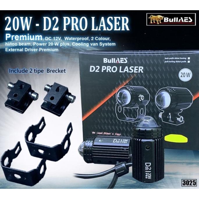 Lampu Tembak Laser D2 PLUS Hi Loo 20 Watt Laser Premium merk BULLAES