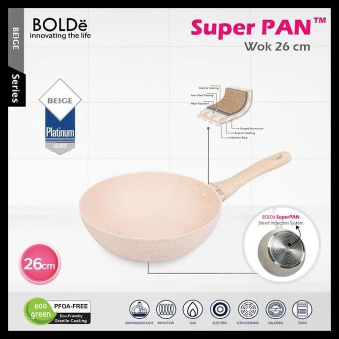 Produk Terbaik] Wajan BOLDe Pan Wok 26 Beige- WAJAN GRANITE ANTI LENGKET