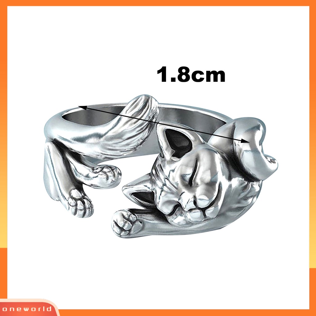 OW Vintage Unisex Sleeping Cats Silver Plated Opening Finger Ring Jewelry Gift