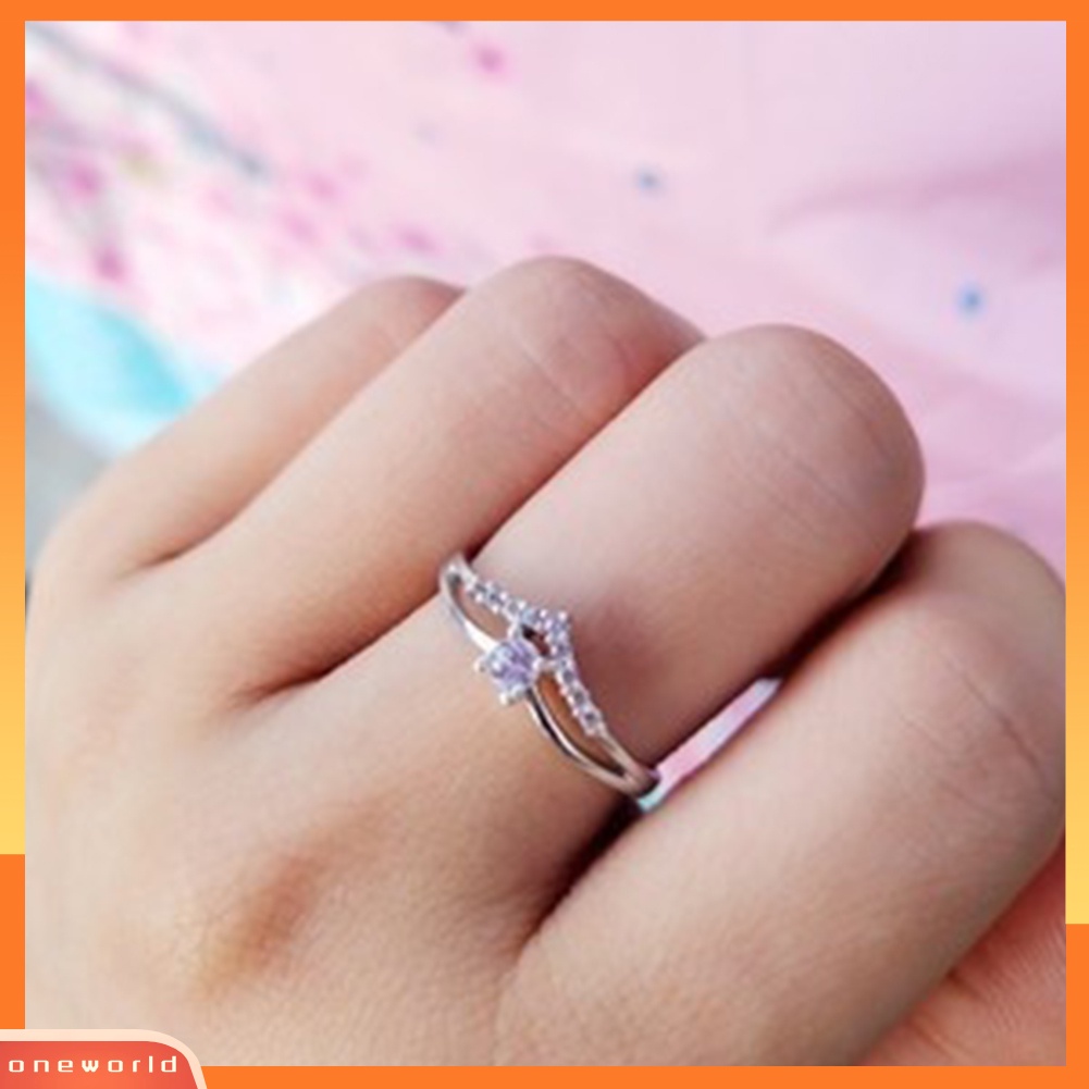 {oneworld} Fashion Wanita Pertunangan Pernikahan Pengantin Hadiah V-Bentuk Berlian Imitasi Cincin Perhiasan