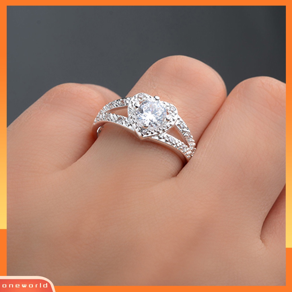 {oneworld} Wanita925 Sterling Silver Kristal Cinta Berbentuk Hati Cincin Pengantin Pernikahan Perhiasan