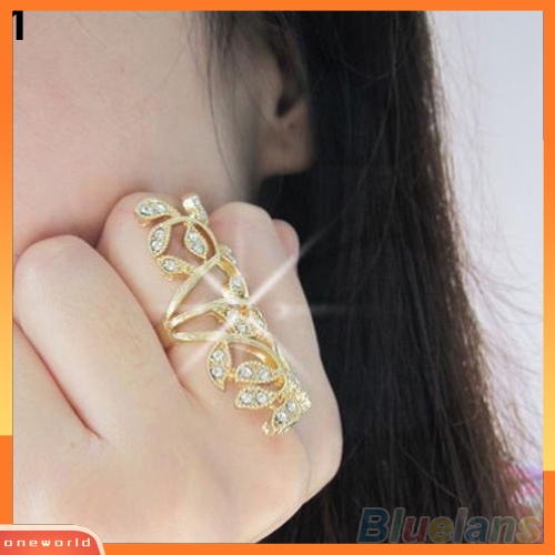 (ord) Cincin Knuckle Desain Daun Hollow Hias Berlian Imitasi Untuk Wanita