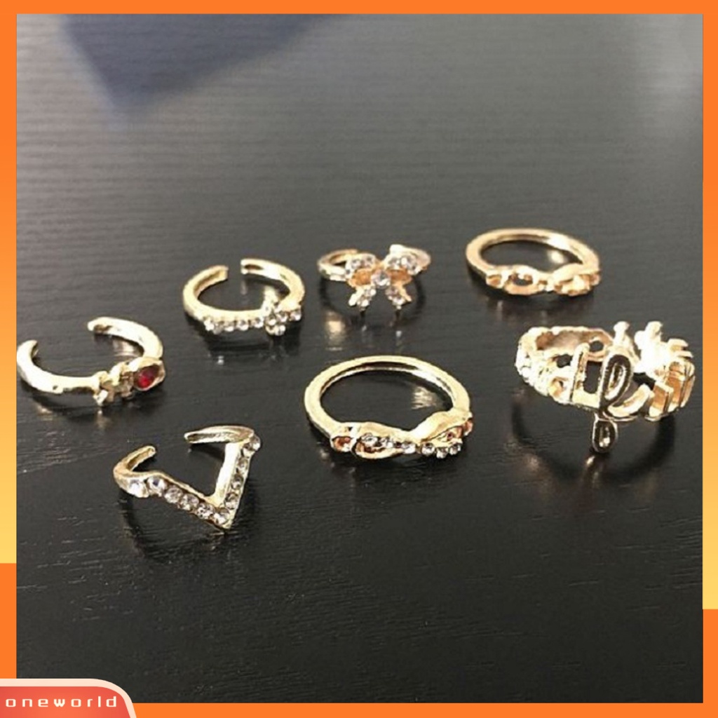 7pcs Cincin Midi Bentuk Kupu-Kupu Bahan Alloy Untuk Pesta