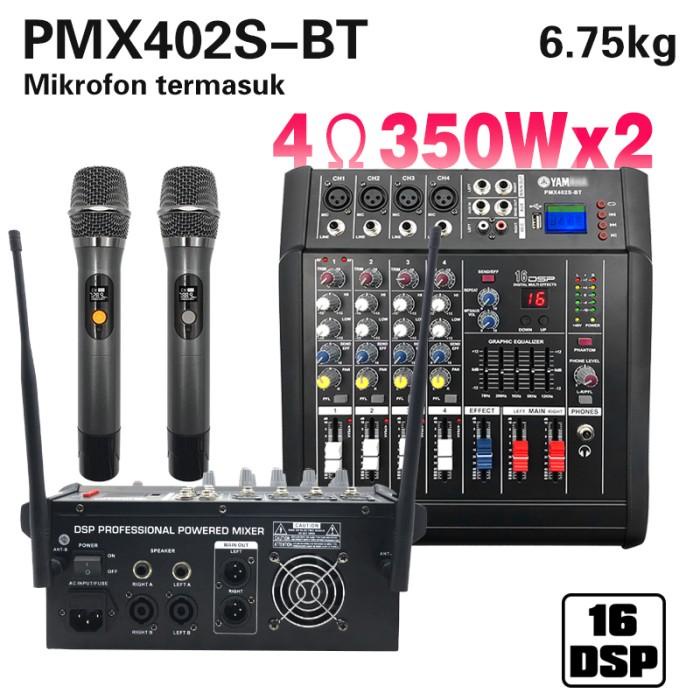 Terlaris Yamaha Pmx402S-Bt 4 Channel Power Mixer Amplifier Wireless Microphone