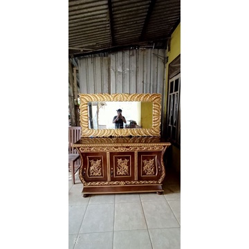 bufet+cermin ukuran 150cm/bufet biola 150cm/bufet jati mewah ukuran 150cm