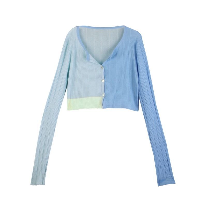 Red Design sense of pure desire style long-sleeve tight knitwear female spring hot girl blue short cardigan chic top niche