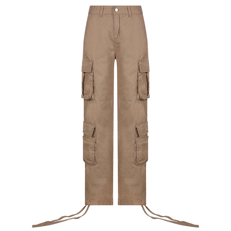 Red IAMHOTTY menarik dan menampar beberapa saku serut overall Amerika celana jeans menari kepribadian jalanan trendi wanita