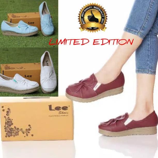 Promo Sepatu Wanita Sepatu Cewek LeeShoes Loafers Bahan Kulit Original Merah