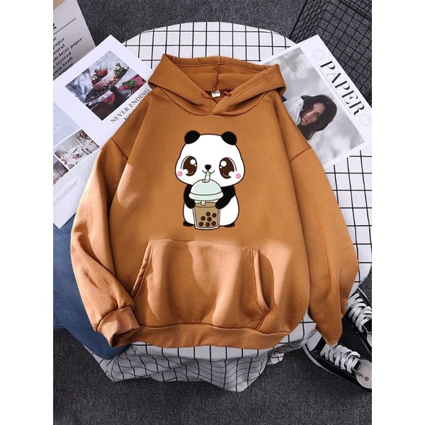 Jaket Sweater Hoodie Jumper Panda Boba Bear Wanita Kartun Anime Anak Perempuan Oversize Korean Style