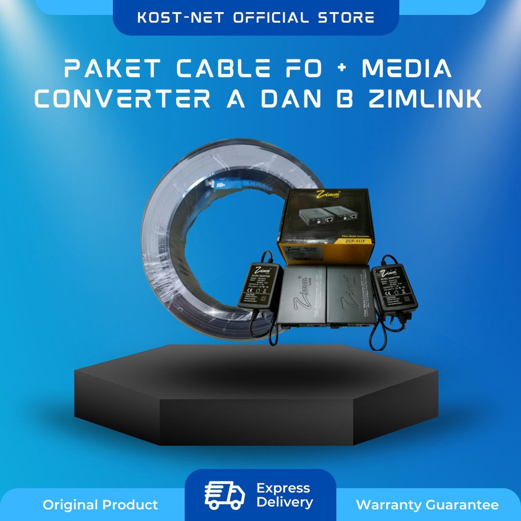 Paket Cable Fiber Optic FO 250 Meter + Media Converter A dan B Zimlink
