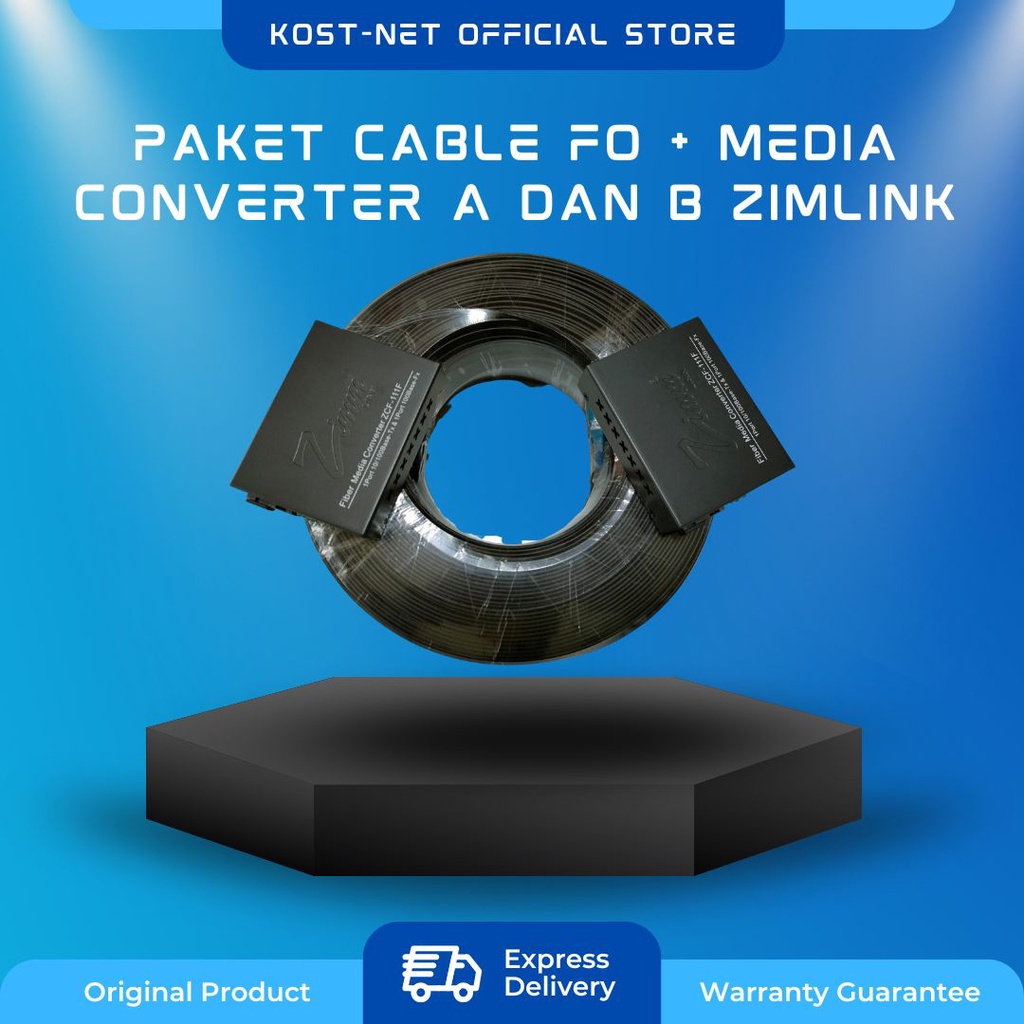 Paket Cable Fiber Optic FO 200 Meter + Media Converter A dan B Zimlink