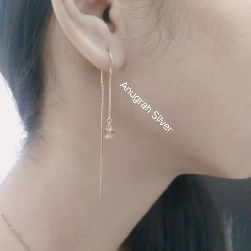 Anting peniti rose gold  dewasa model love perak asli 925/silver lapisan emas kuning murni.