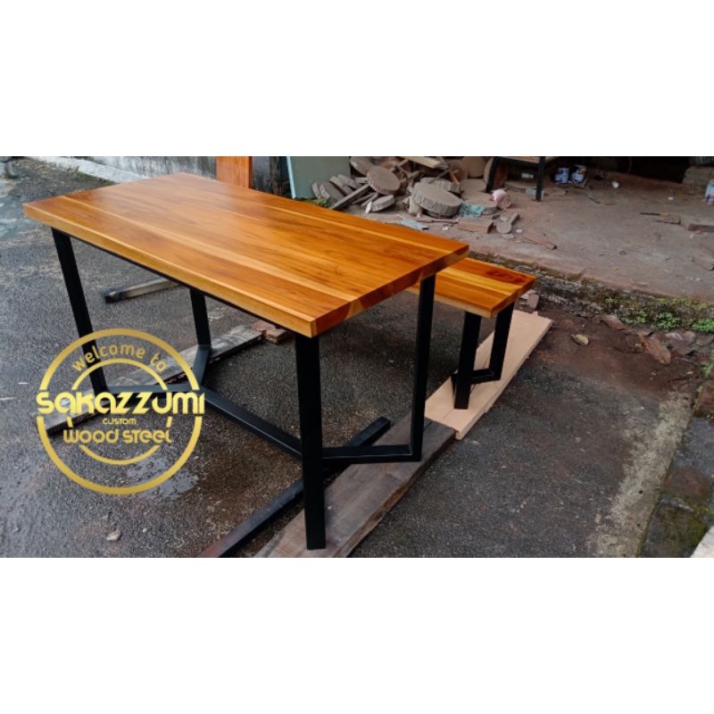 meja makan kayu jati perhutani ( custom desain )