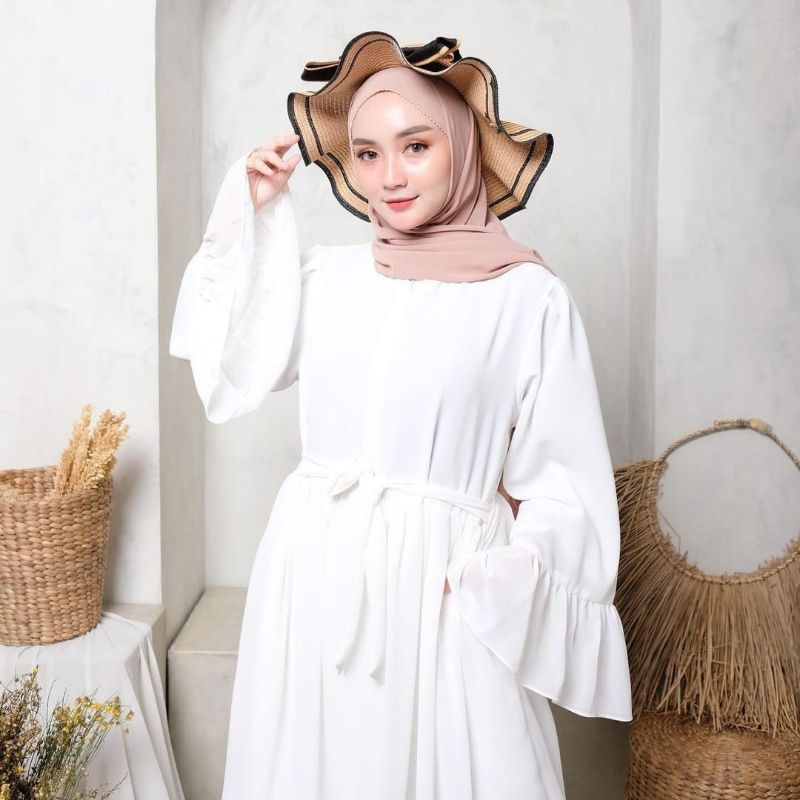 ML XL Baju Gamis Pesta Wanita Terbaru Putih Model Kekinian Ceruty Dress Muslim