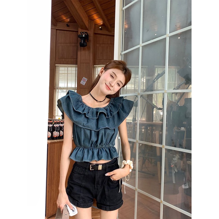 Kemeja denim lengan pendek gaya Korea musim panas model baru