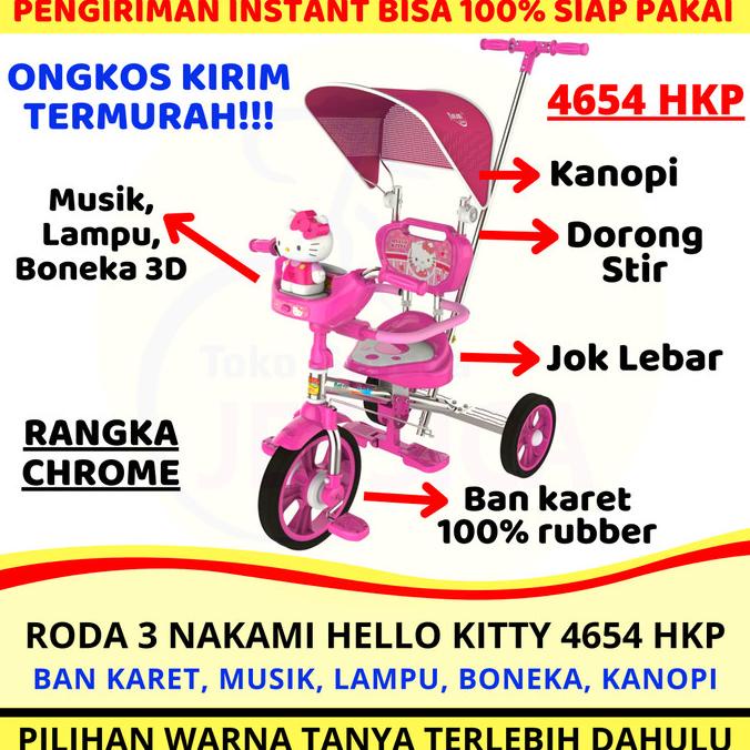 Sepeda Anak Roda 3 (Tiga) Tricycle Nakami Hello Kitty Chrome LENGKAP