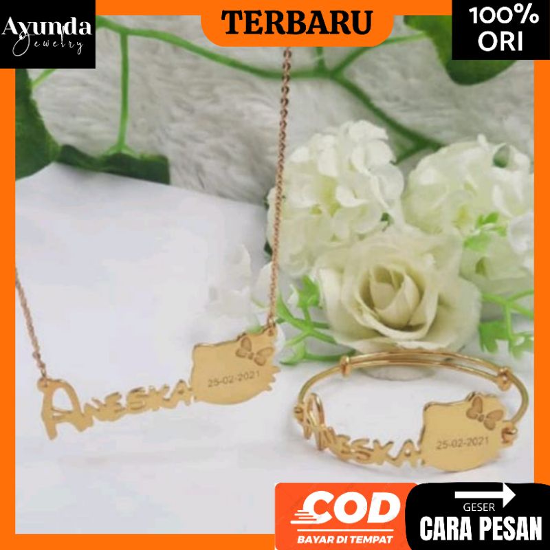 1 set kalung gelang Nama titanium gelang anak anti karat