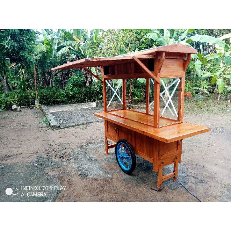 gerobak angkringan model full kaca dan tutup depan frew ongkir