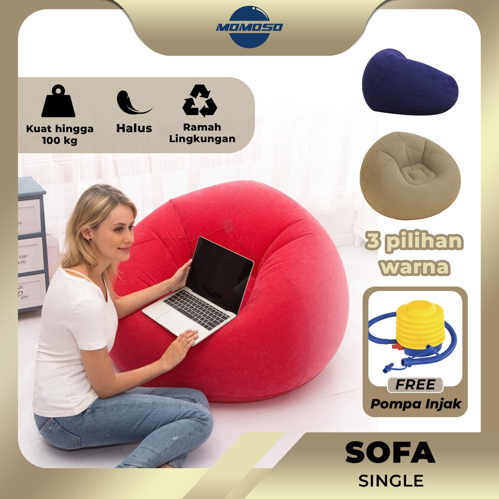 MOMOSO SOFA SINGLE ANGIN BEAN BAG / KURSI SANTAI SOFA ANGIN EMPUK BENTUK BULAT SERBAGUNA BEST SELLER