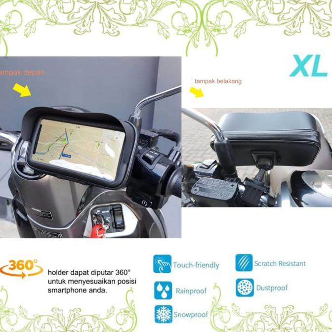 Holder HP Waterproof + Kanopi pasang Stang Motor Size XL (7in)