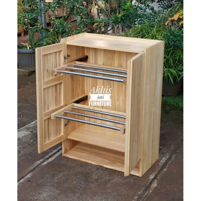 Lemari cabinet minimalis / Lemari minimalis Rak gantungan hijab model sleding kayu jati solid jepara