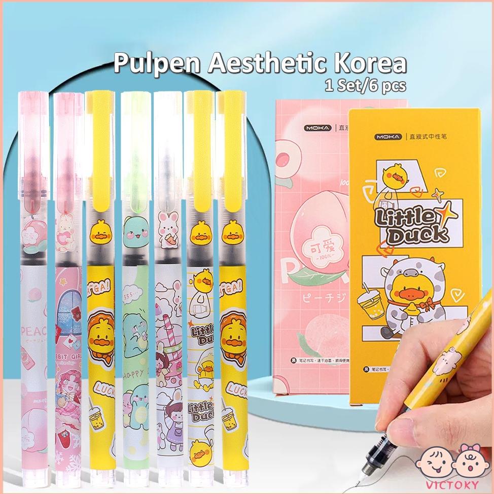 

Victoky Pulpen aesthetic korea 0.5MM/Pulpen gel mekanik motif lucu 1 Set/6 pcs